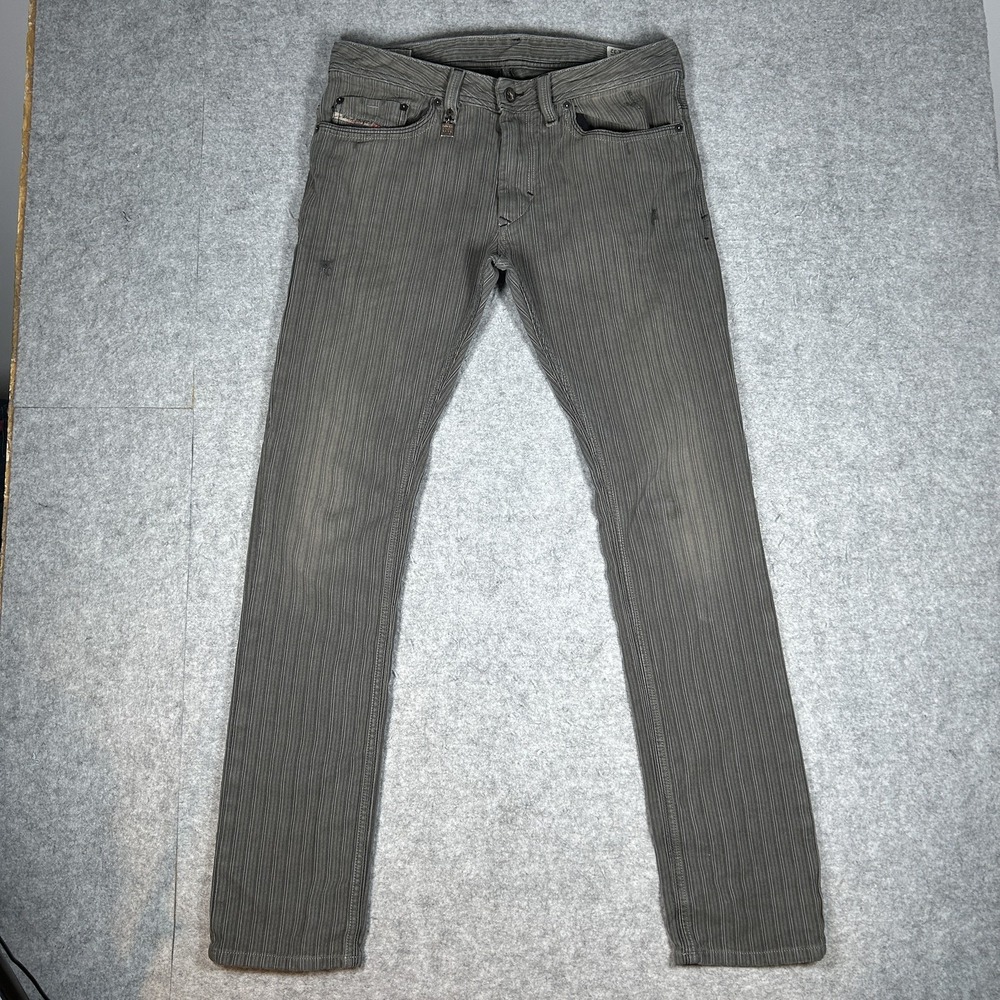 Vintage Diesel Thanaz Denim Jeans Mens 32x32 Grey Striped Y2K Slim Skinny